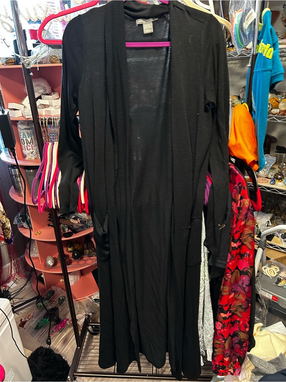 Kate & Mallory Black Long Open Front Cardigan Coat